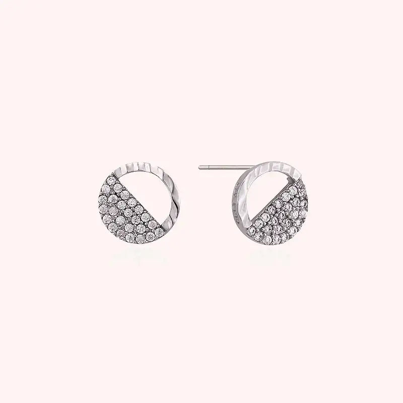 CLUE - Half Cubic Setting Silver Earrings