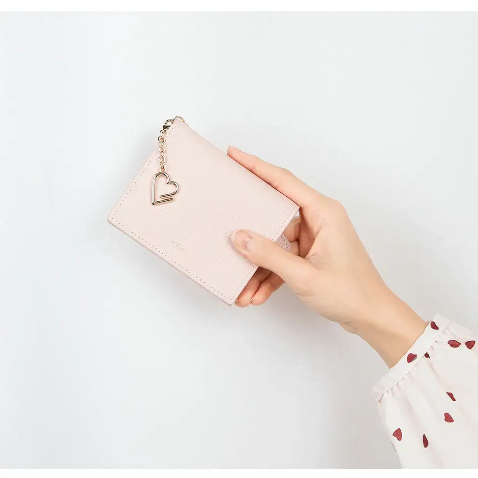 CLUE - Pastel Heart Keyring Pink Bifold Wallet - CLUE - Accessories - Harumio