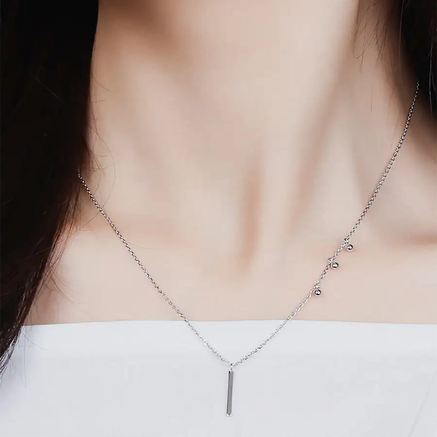 CLUE - Slim Bar Chain Ball Silver Necklace - CLUE - Jewelry - Harumio