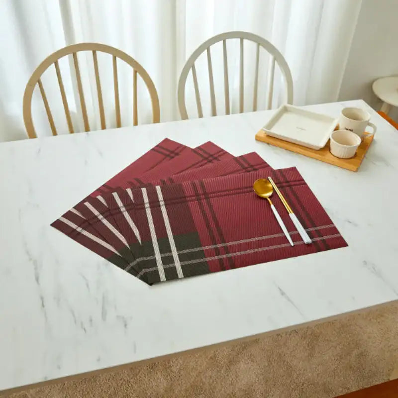 Korean Red Check - Table Mat 4P Set - Modern House - Home & Living - Harumio