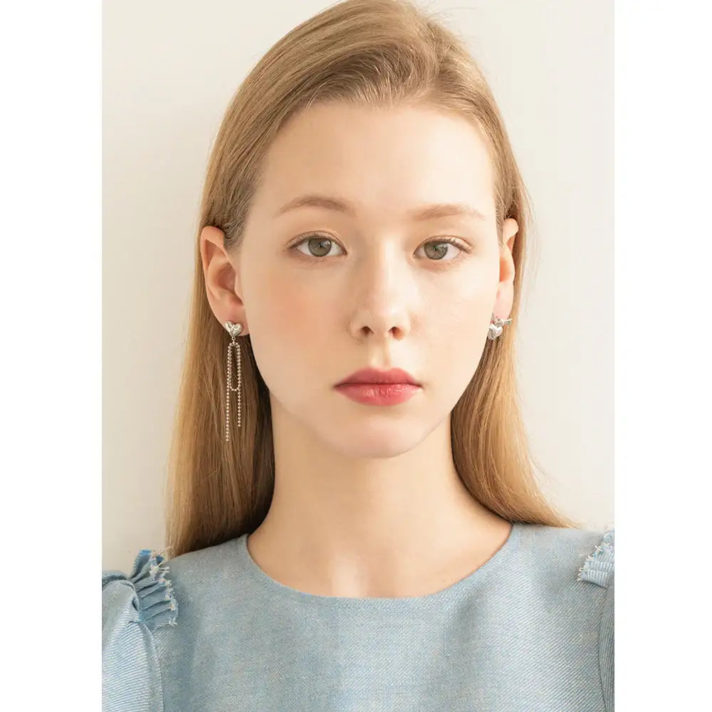 Bloom x Linky Laboratory - Heart Freezing Unbalanced Silver Earrings - Bloom x Linky Laboratory - Jewelry - Harumio