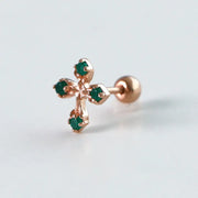 CLUE - Wish Spell Green Onyx Natural Stone Cross Silver Piercing - CLUE - Jewelry - Harumio