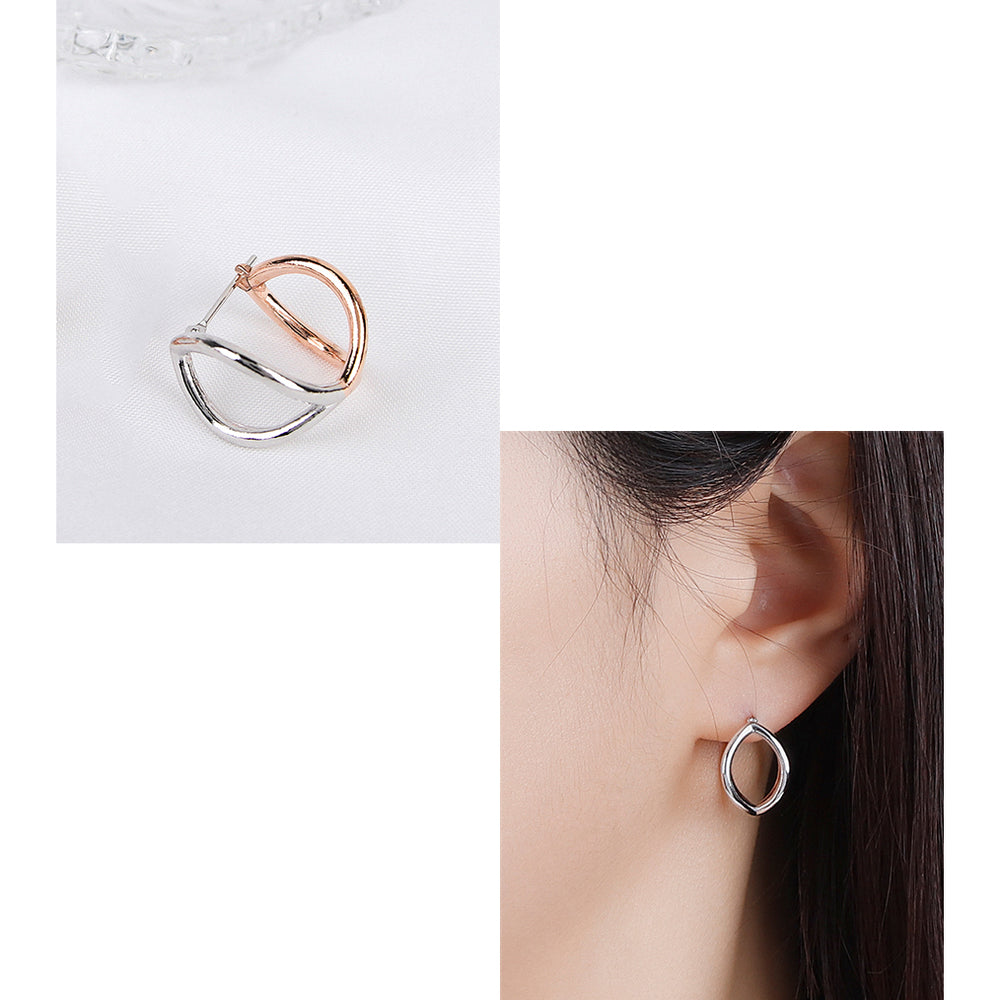CLUE - Two-tone Wave One Touch Silver Earrings