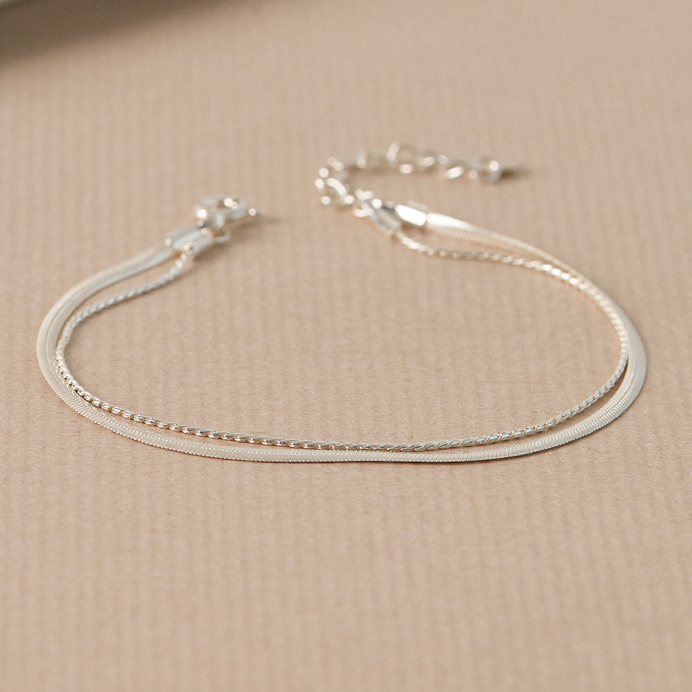 CLUE - Layered Snake Chain Integrated Silver Bracelet