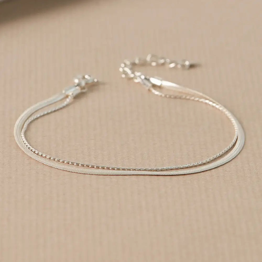 CLUE - Layered Snake Chain Integrated Silver Bracelet - CLUE - Jewelry - Harumio