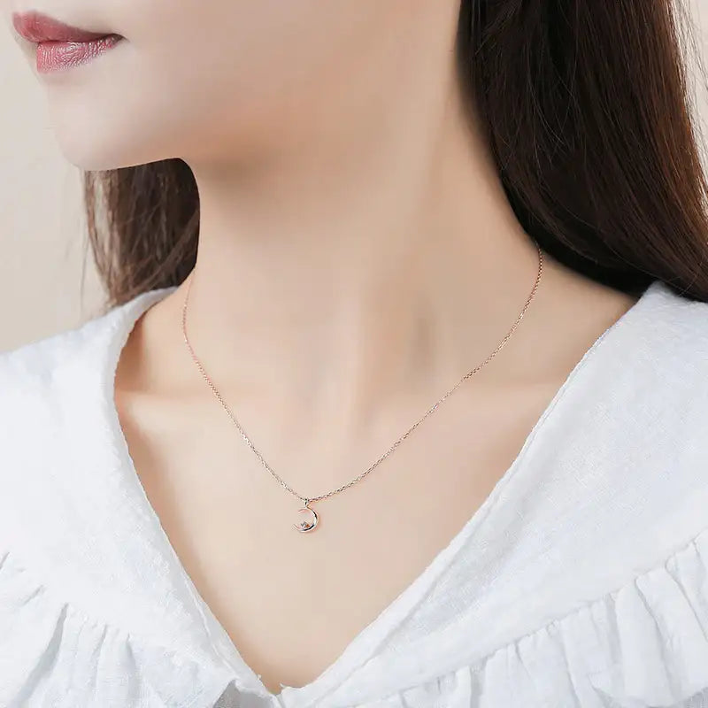 CLUE - Rubber Crescent Cubic Silver Necklace - CLUE - Jewelry - Harumio
