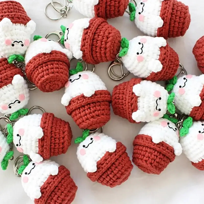Ikmyeong - Flower Pot Hand-Knitted Bag Ring - Ikmyeong Shop - Keyrings - Harumio
