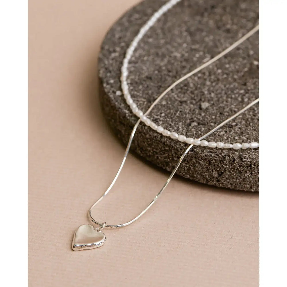 CLUE - Layered Heart Freshwater Pearl Necklace Set - CLUE - Jewelry - Harumio