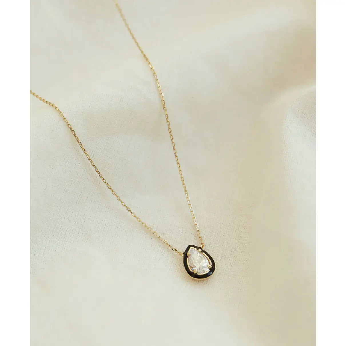 CLUE - C Collection Black Outline Color Drop Stone Silver Necklace - CLUE - Jewelry - Harumio