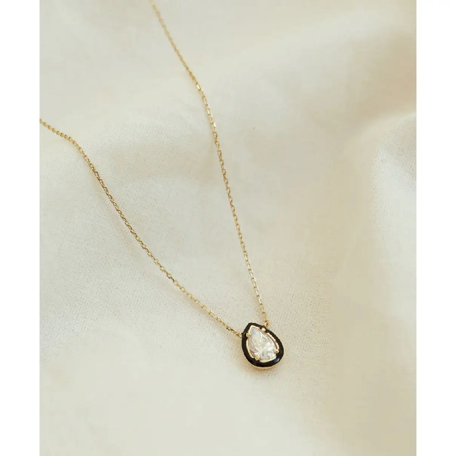 CLUE - C Collection Black Outline Color Drop Stone Silver Necklace - CLUE - Jewelry - Harumio