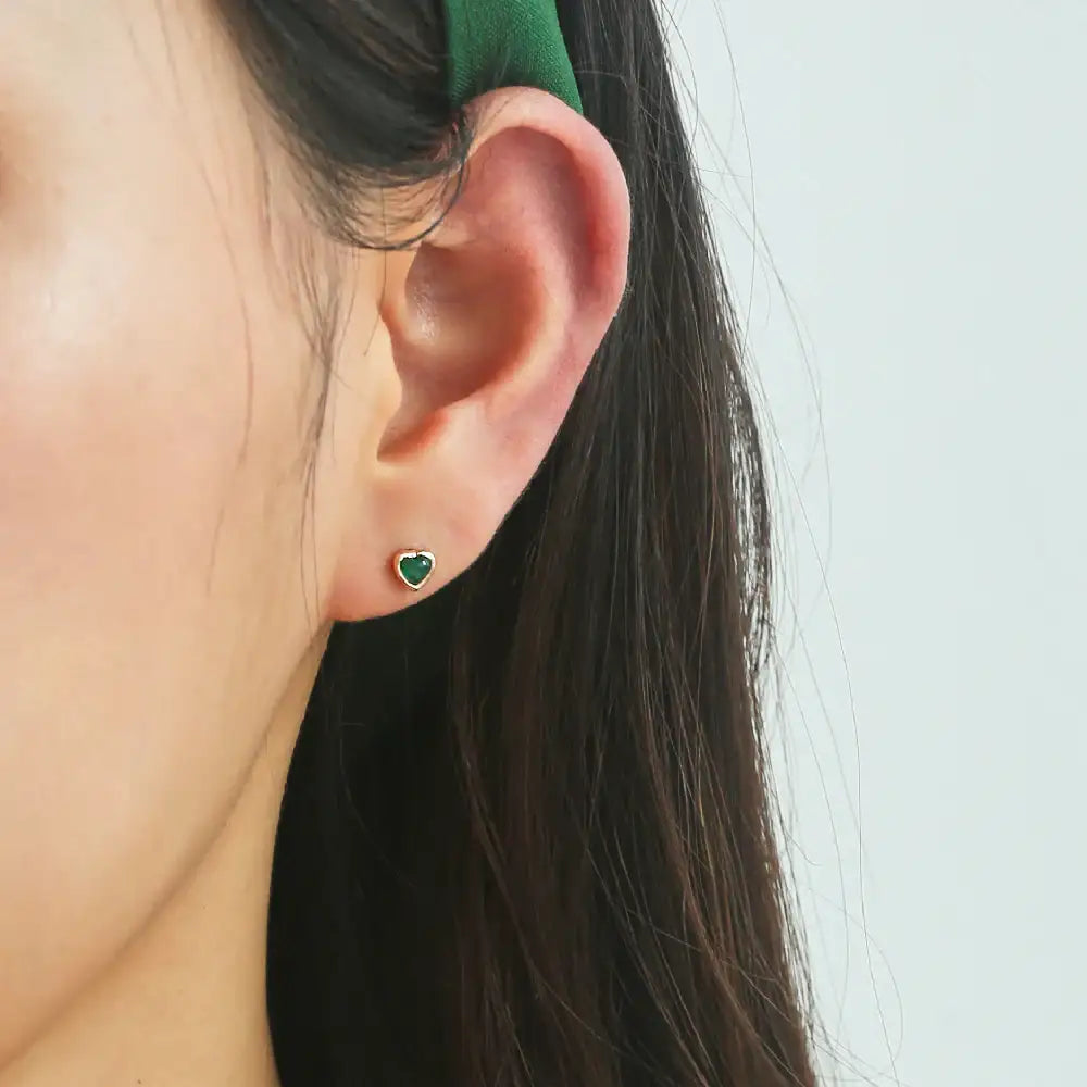 CLUE - Wish Spell Natural Stone Heart Silver Ear Piercing - CLUE - Jewelry - Harumio