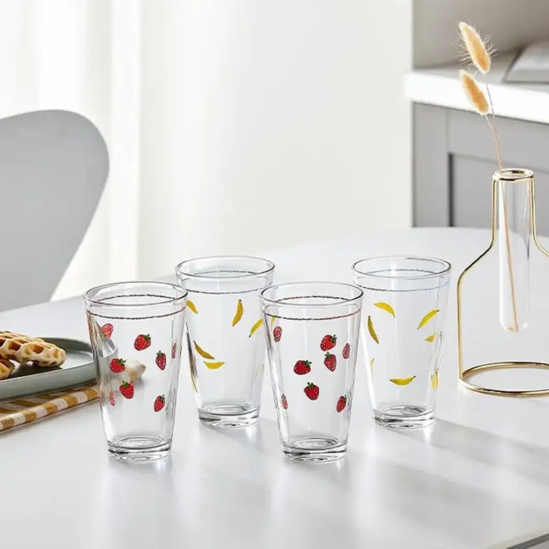 Korean ON - Strawberry Banana Glass Cup 4P Set - Modern House - Cups - Harumio
