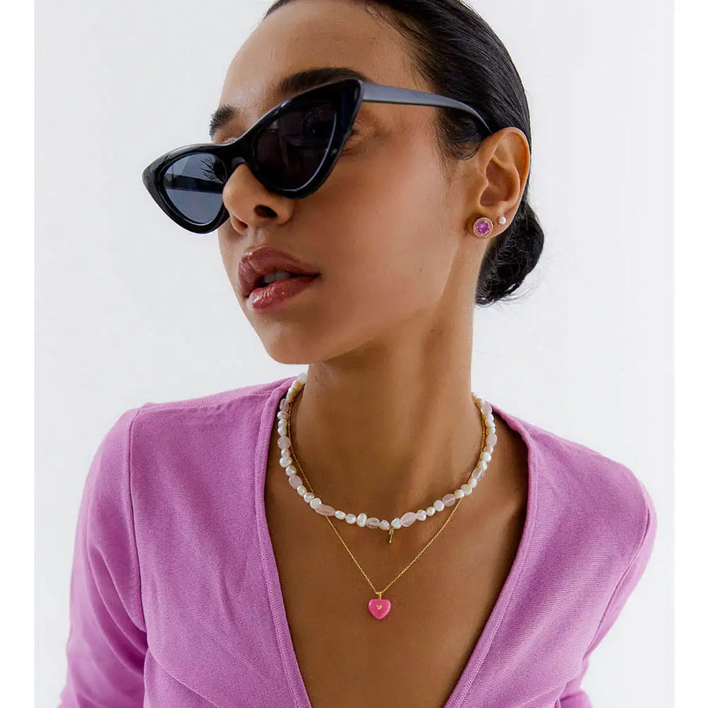 OST - POPTS Collection Pink Stone Basic Round Earrings - OST - Jewelry - Harumio