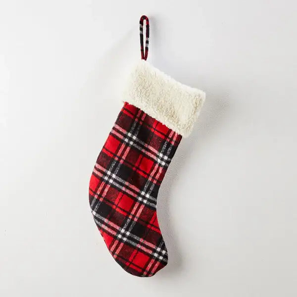 Korean Red Check - Santa Socks - Modern House - Socks - Harumio
