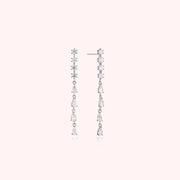 CLUE - Cubic Petal Long Drop Silver Earrings - CLUE - Jewelry - Harumio