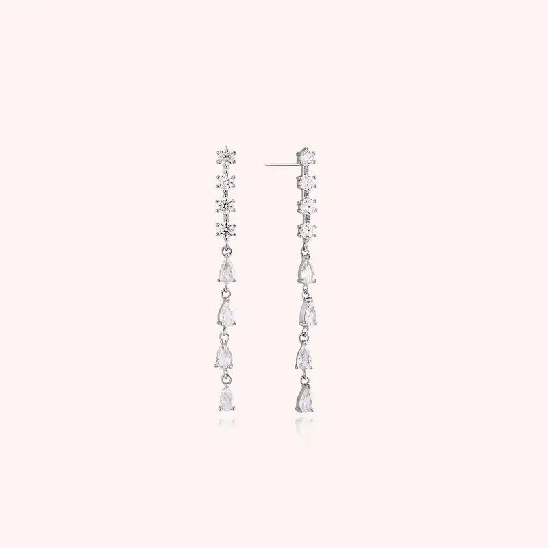 CLUE - Cubic Petal Long Drop Silver Earrings - CLUE - Jewelry - Harumio