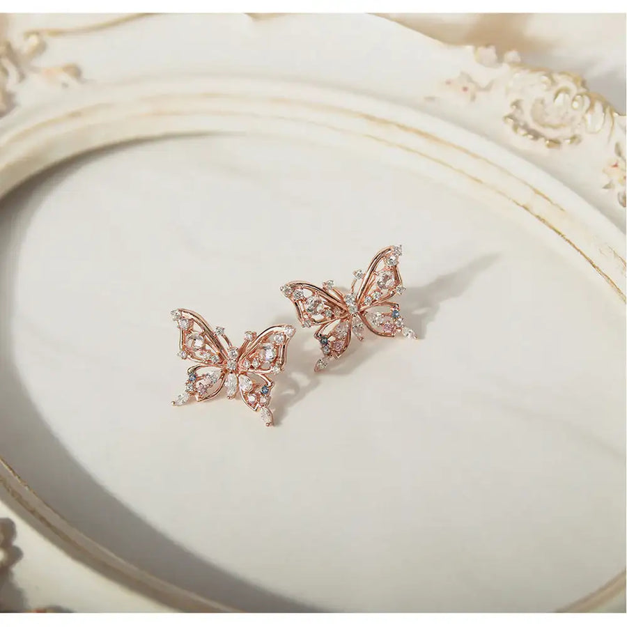 CLUE - Butterfly Crystal Block Rose Gold Earrings - CLUE - Jewelry - Harumio
