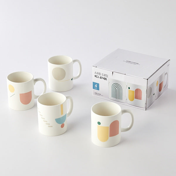 Korean Spring Drawing Mug Set 350ml 4P