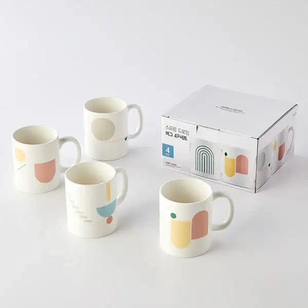 Korean Spring Drawing Mug Set 350ml 4P - Modern House - Kitchenware - Harumio