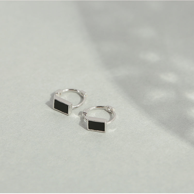 CLUE - Chic Black Small Ring Silver Earrings