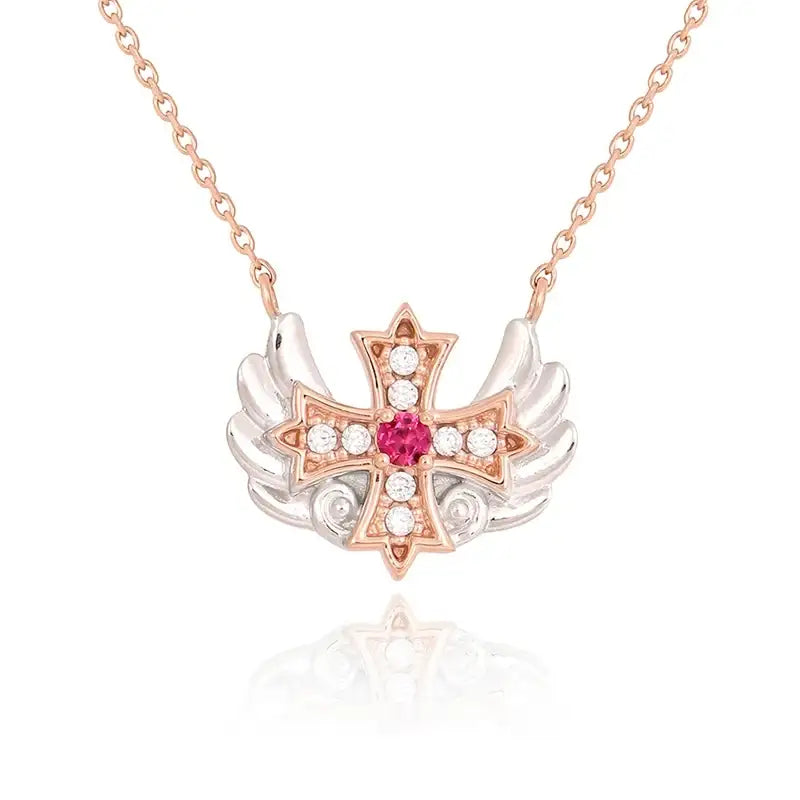 Saint Tail x Clue - Angel Wing Cross Silver Necklace - CLUE - Jewelry - Harumio