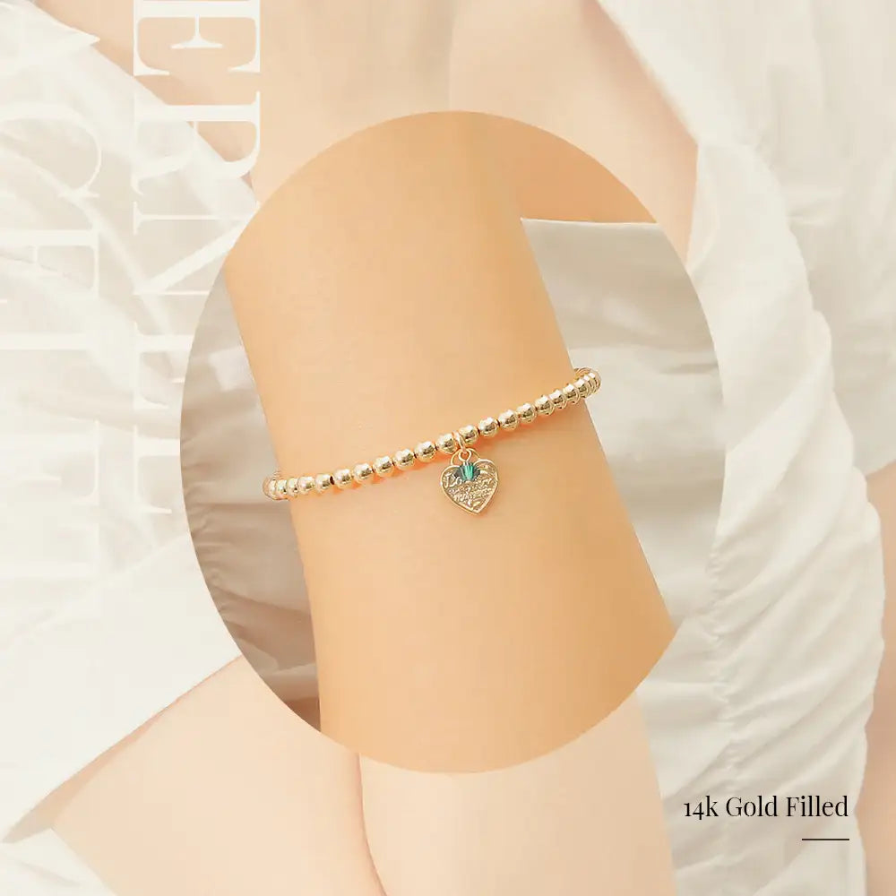 CLUE - 14K Gold Filled Eternal Emerald Stone Heart Bracelet - CLUE - Jewelry - Harumio
