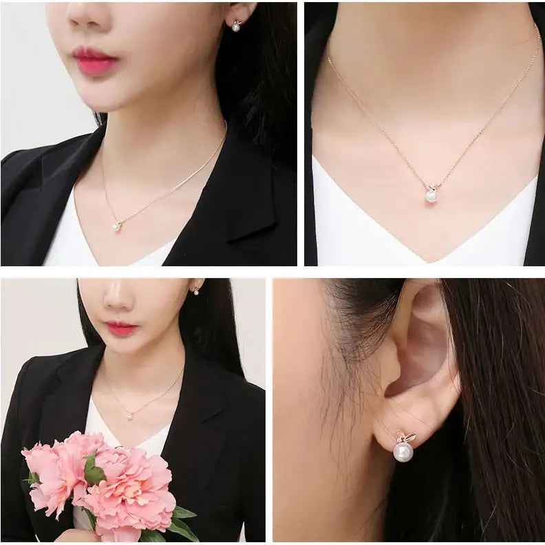 CLUE - Leafy Pearl Rose Gold Necklace - CLUE - Jewelry - Harumio