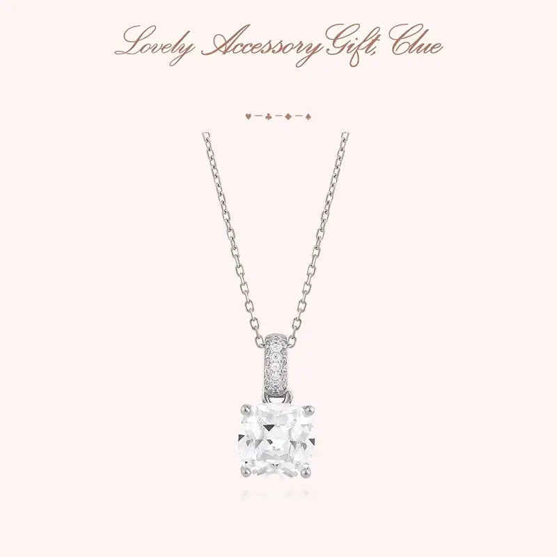 CLUE - Clear Crystal Cubic Silver Necklace - CLUE - Jewelry - Harumio