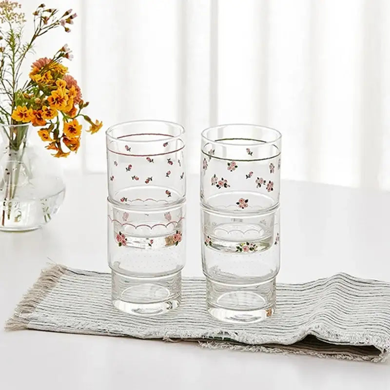 Korean L Rose in the Spring - Glass Cup 4P SET - Modern House - Glass Cup - Harumio