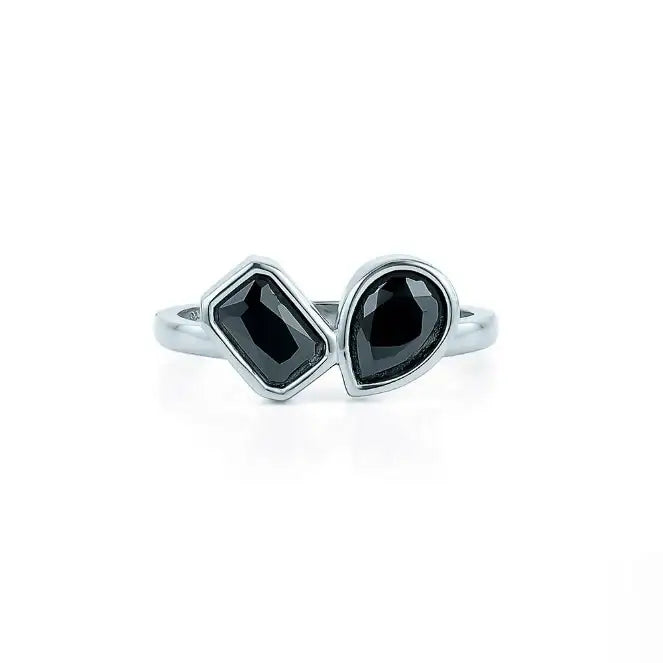 OST - Square Waterdrop Black Ring - OST - Jewelry - Harumio