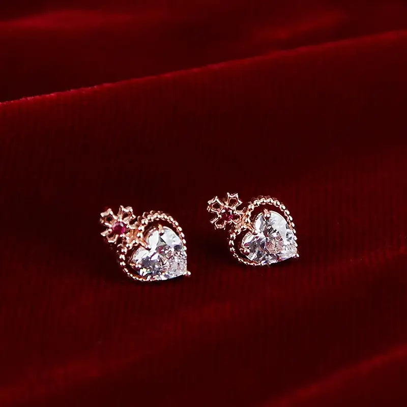 Saint Tail x Clue - Saint Crystal Heart 10K Gold Earrings - CLUE - Jewelry - Harumio