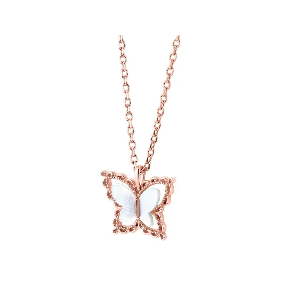 CLUE - Spring Mother-of-Pearl Butterfly Silver Necklace - CLUE - Jewelry - Harumio