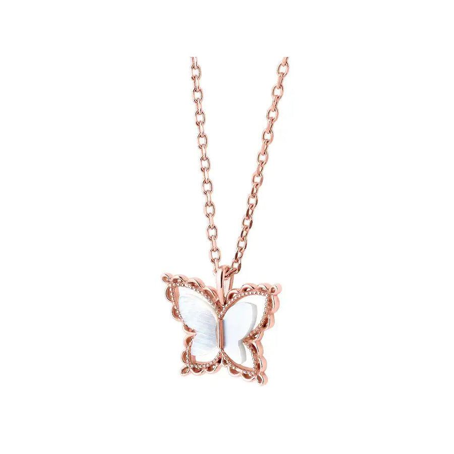 CLUE - Spring Mother-of-Pearl Butterfly Silver Necklace - CLUE - Jewelry - Harumio