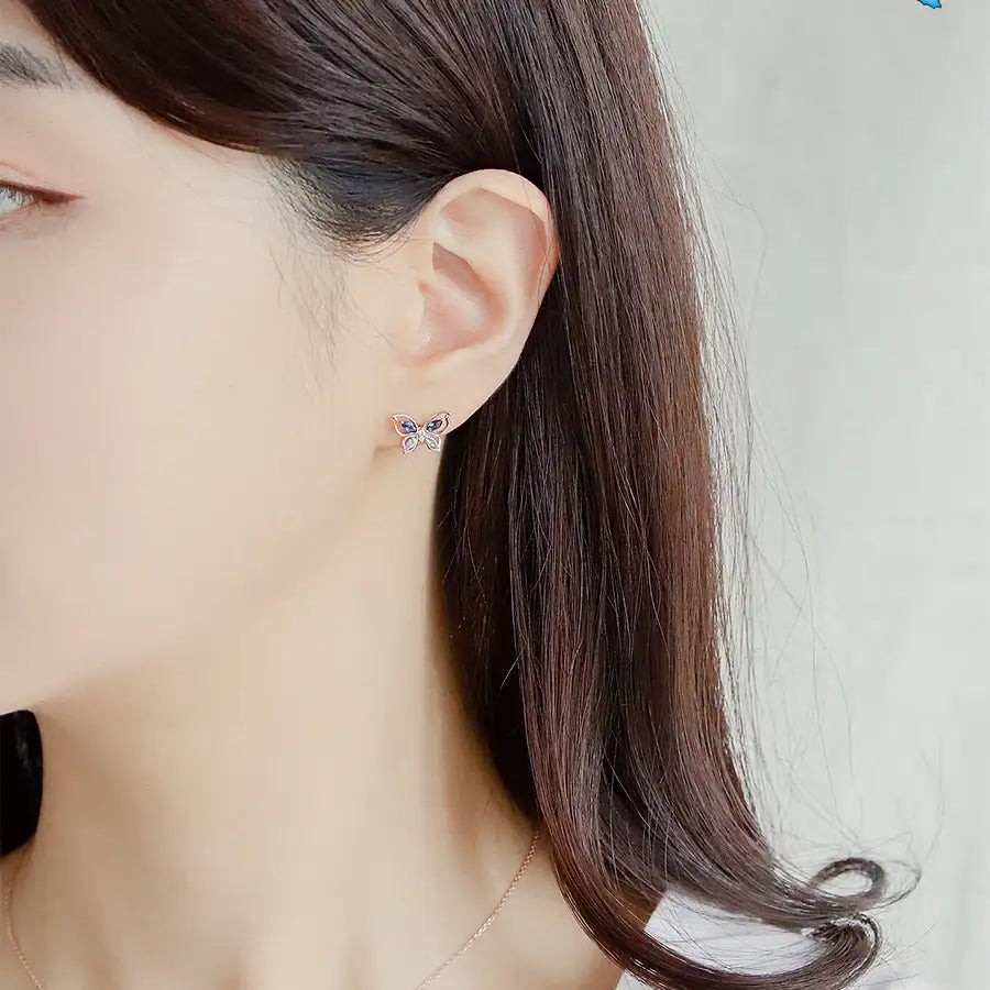 CLUE - Butterfly's Blue Wings Rose Gold earrings - CLUE - Jewelry - Harumio