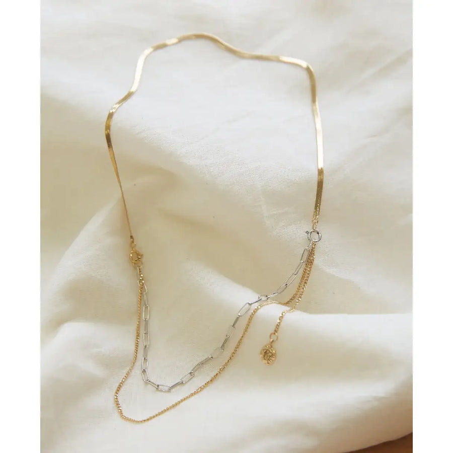 CLUE - C Collection Vintage Pendant Mix Chain Silver Necklace - CLUE - Jewelry - Harumio