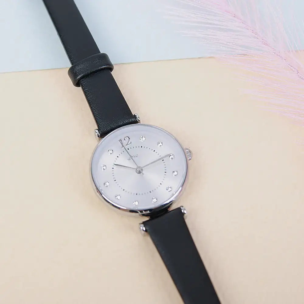 OST - Cubic Circle Black Leather Watch - OST - Jewelry - Harumio