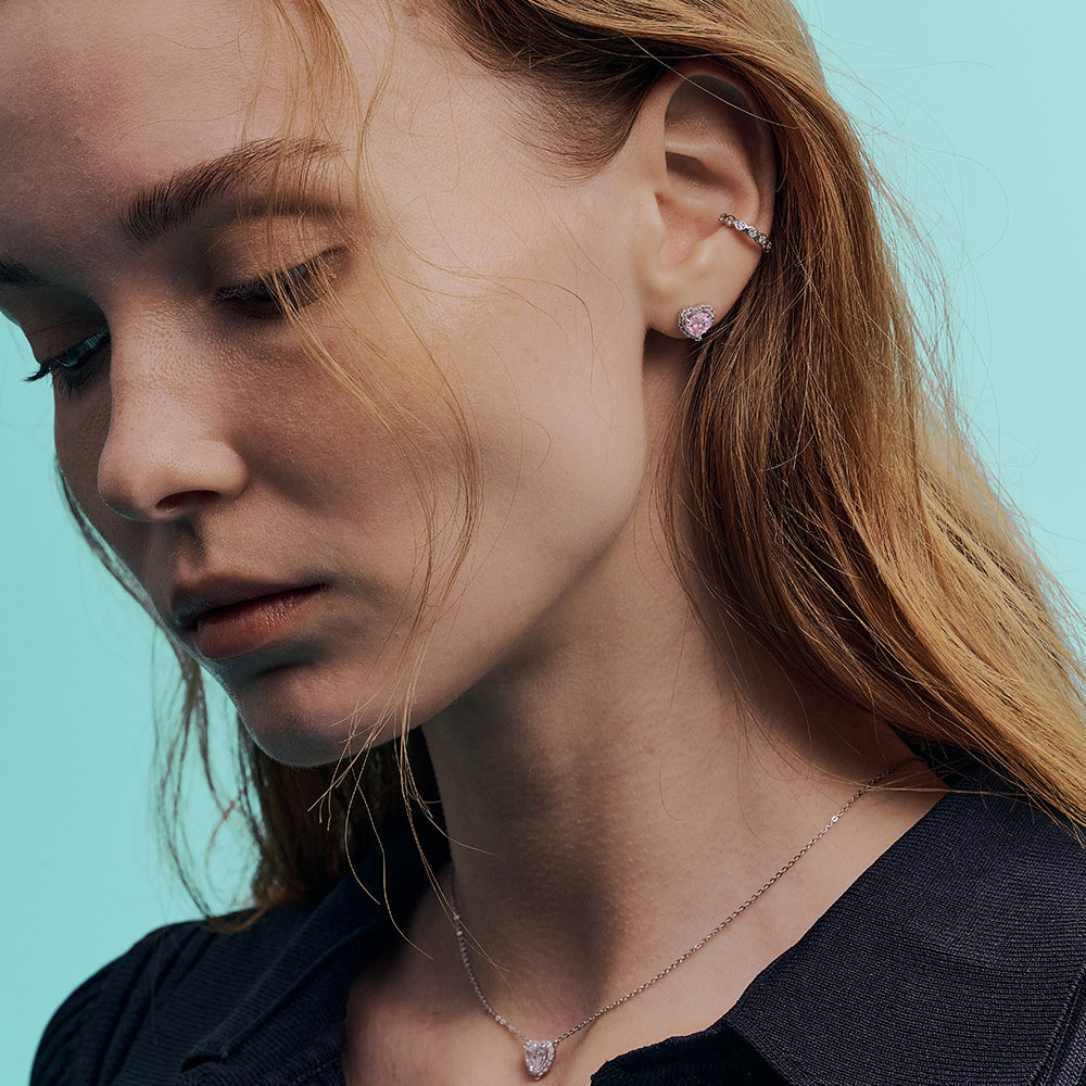 OST - Simulated Diamond Halo Colored Heart Earring