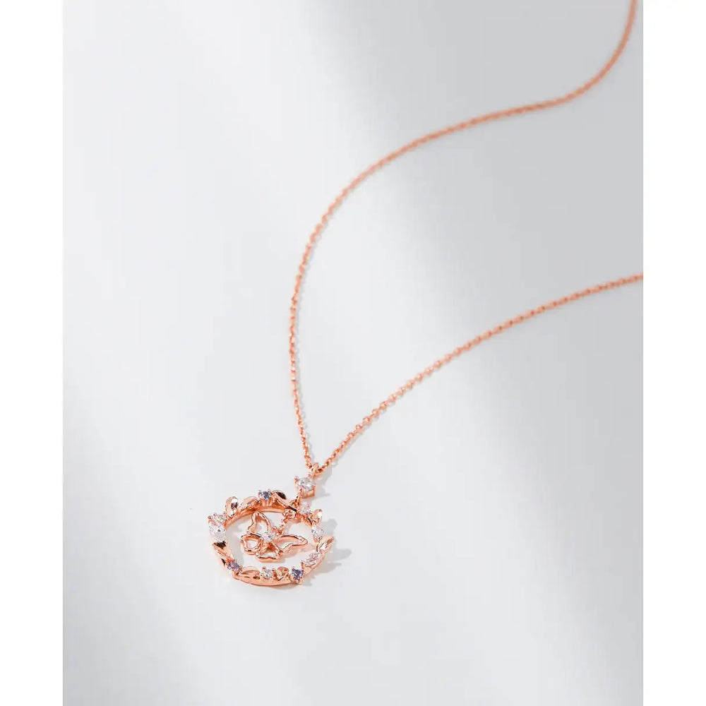 CLUE - Laurel Round Butterfly Rose Gold Necklace - CLUE - Jewelry - Harumio
