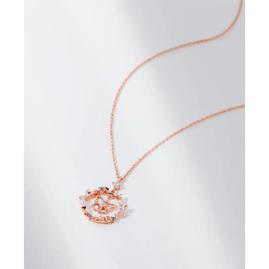 CLUE - Laurel Round Butterfly Rose Gold Necklace - CLUE - Jewelry - Harumio
