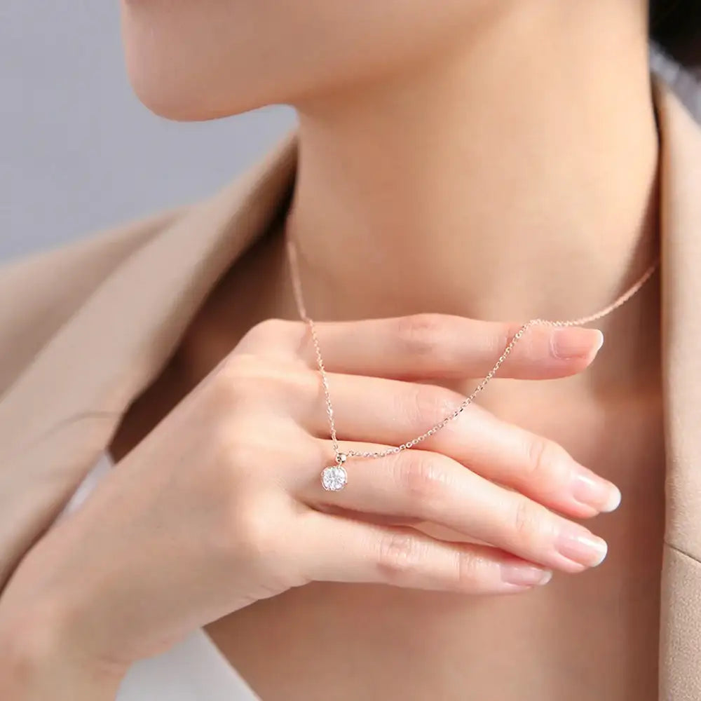 OST - Bezel Setting Simulated Diamond Rose Gold Necklace - OST - Jewelry - Harumio