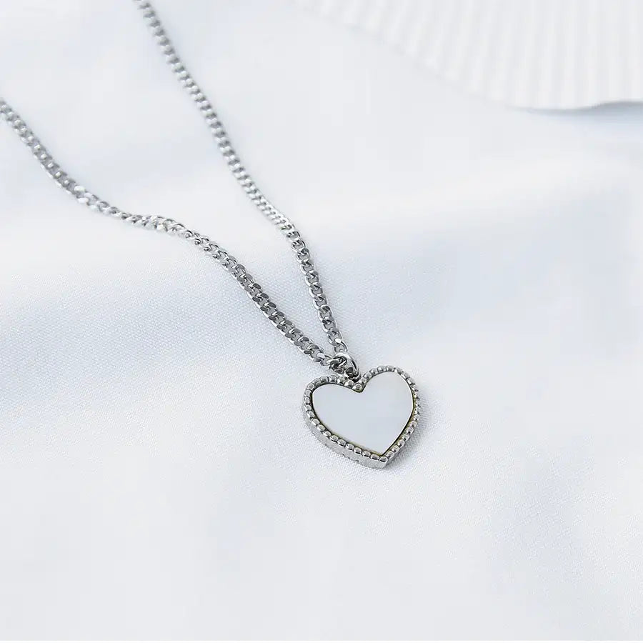 CLUE - Heart White Mother-of-Pearl Surgical Steel Necklace