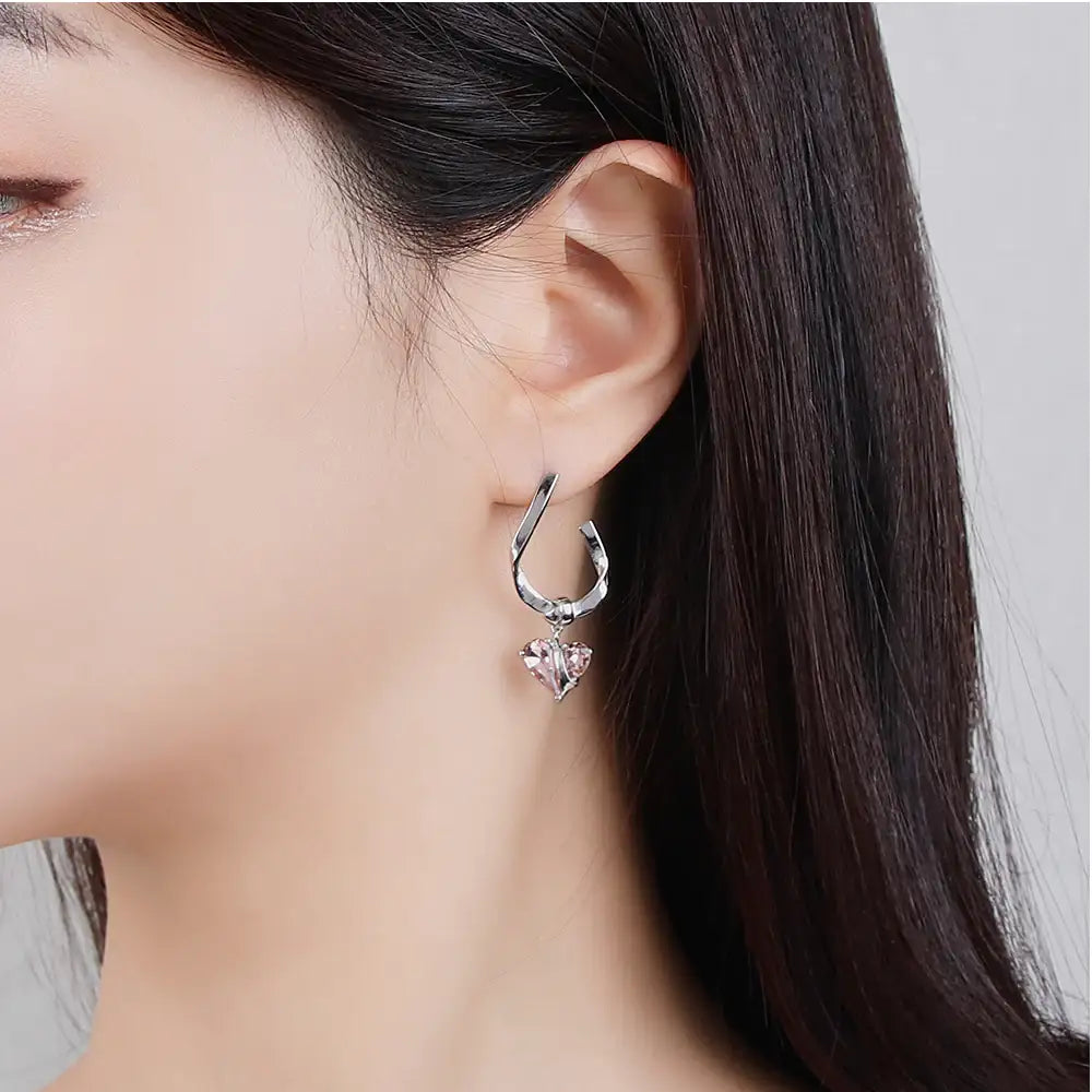 Bloom x Linky Laboratory - Heart Freezing Twisted Silver Earrings - Bloom x Linky Laboratory - Jewelry - Harumio