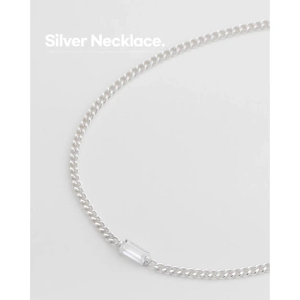 OST - Baguette Stone Layered Silver Necklace - OST - Jewelry - Harumio