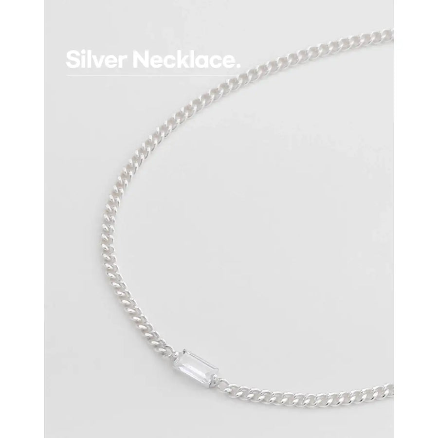 OST - Baguette Stone Layered Silver Necklace - OST - Jewelry - Harumio