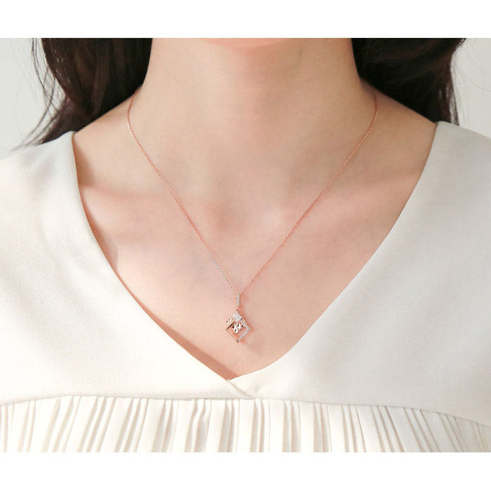 CLUE - Rose Gold Square Silver Necklace