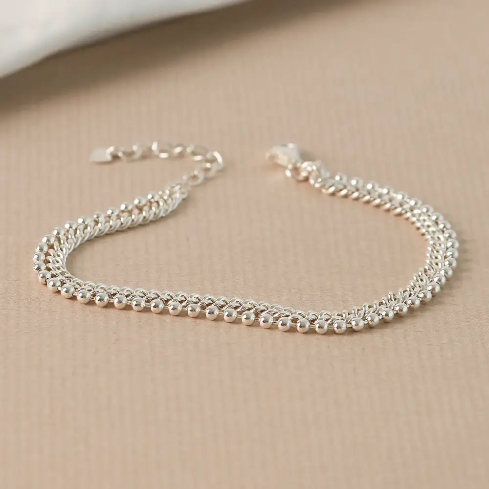 CLUE - Layered Curb Chain Integrated Silver Bracelet - CLUE - Jewelry - Harumio