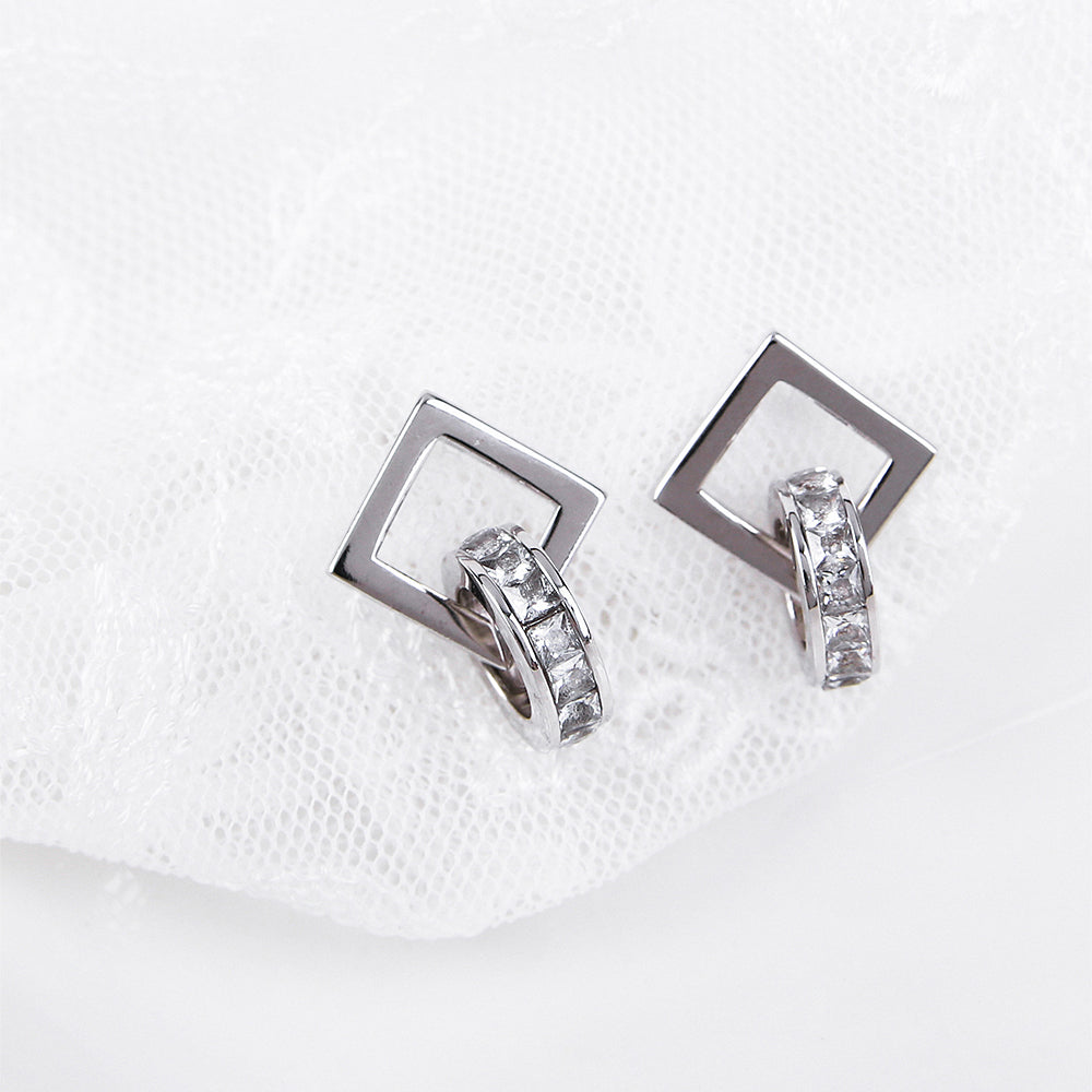 CLUE - Square Cubic Layer Silver Earrings