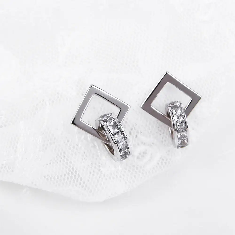 CLUE - Square Cubic Layer Silver Earrings - CLUE - Jewelry - Harumio