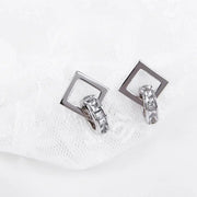 CLUE - Square Cubic Layer Silver Earrings - CLUE - Jewelry - Harumio