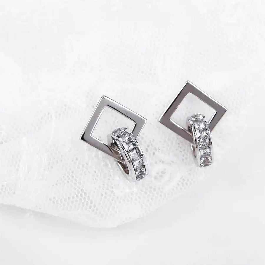 CLUE - Square Cubic Layer Silver Earrings - CLUE - Jewelry - Harumio